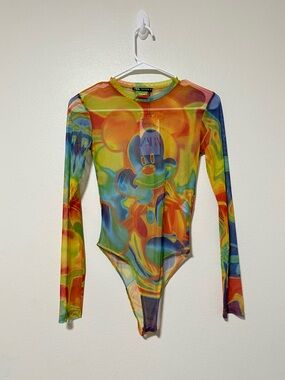 NWT Zara Disney Rainbow Mickey Mouse Mesh One-Piece Bodysuit